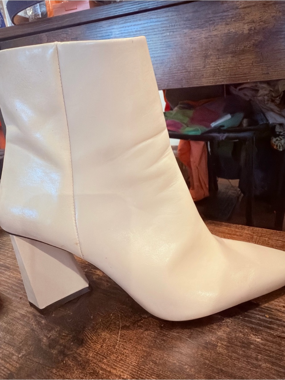Zara NWOT Cream Pointed Toe Block Heel Ankle Booties size 38 🔥PRICE DROP 🔥🔥
